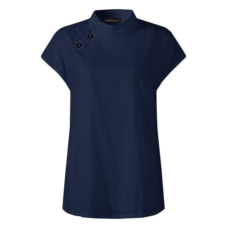 Celmia Women Short Sleeve Blusas 2022 Summer Cotton Linen Shirts Fashion Oversized Blouses Casual Loose Camisas Solid Tunic Tops