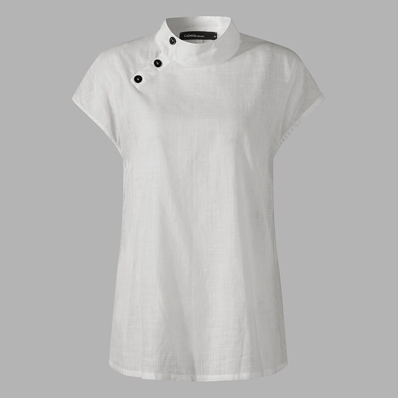 Celmia Women Short Sleeve Blusas 2022 Summer Cotton Linen Shirts Fashion Oversized Blouses Casual Loose Camisas Solid Tunic Tops
