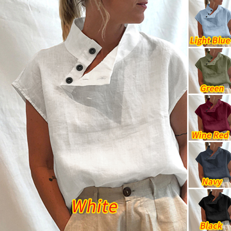 Celmia Women Short Sleeve Blusas 2022 Summer Cotton Linen Shirts Fashion Oversized Blouses Casual Loose Camisas Solid Tunic Tops