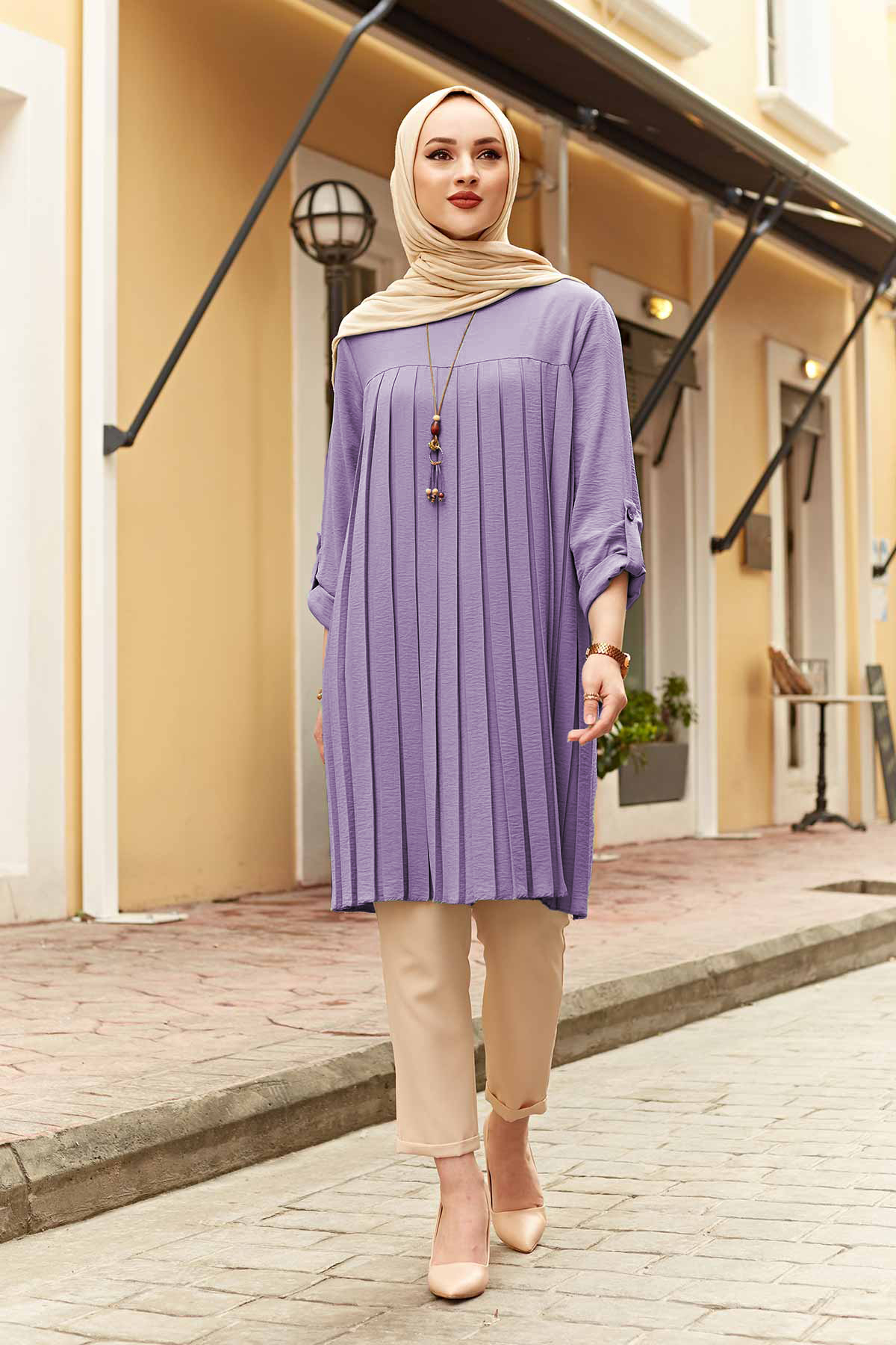 Muslim Woman Pleated Tunic Long Sleeve Muslim Tops Women Abaya Dubai Vintage Blouse Plaid Spring Autumn Warm Shirt Clothes Ladie