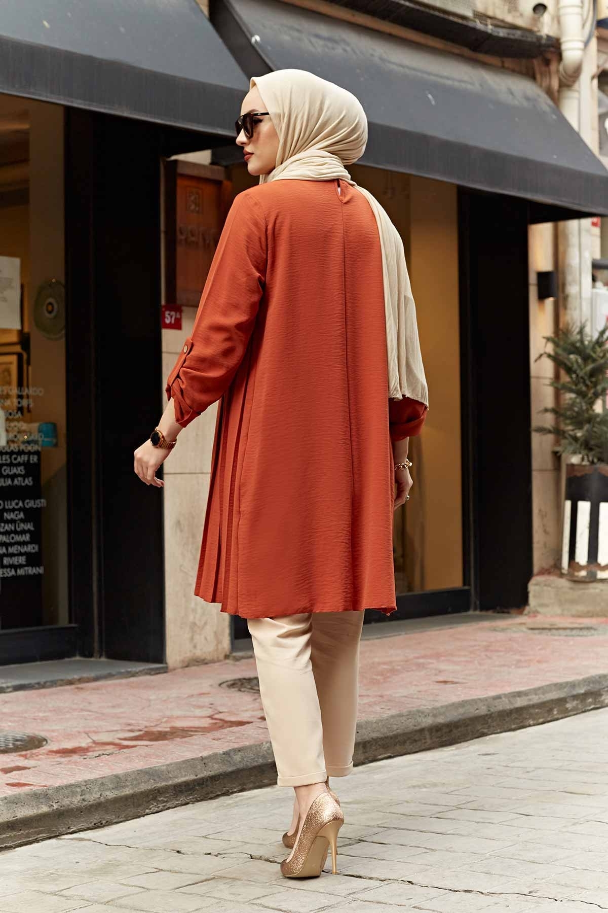 Muslim Woman Pleated Tunic Long Sleeve Muslim Tops Women Abaya Dubai Vintage Blouse Plaid Spring Autumn Warm Shirt Clothes Ladie