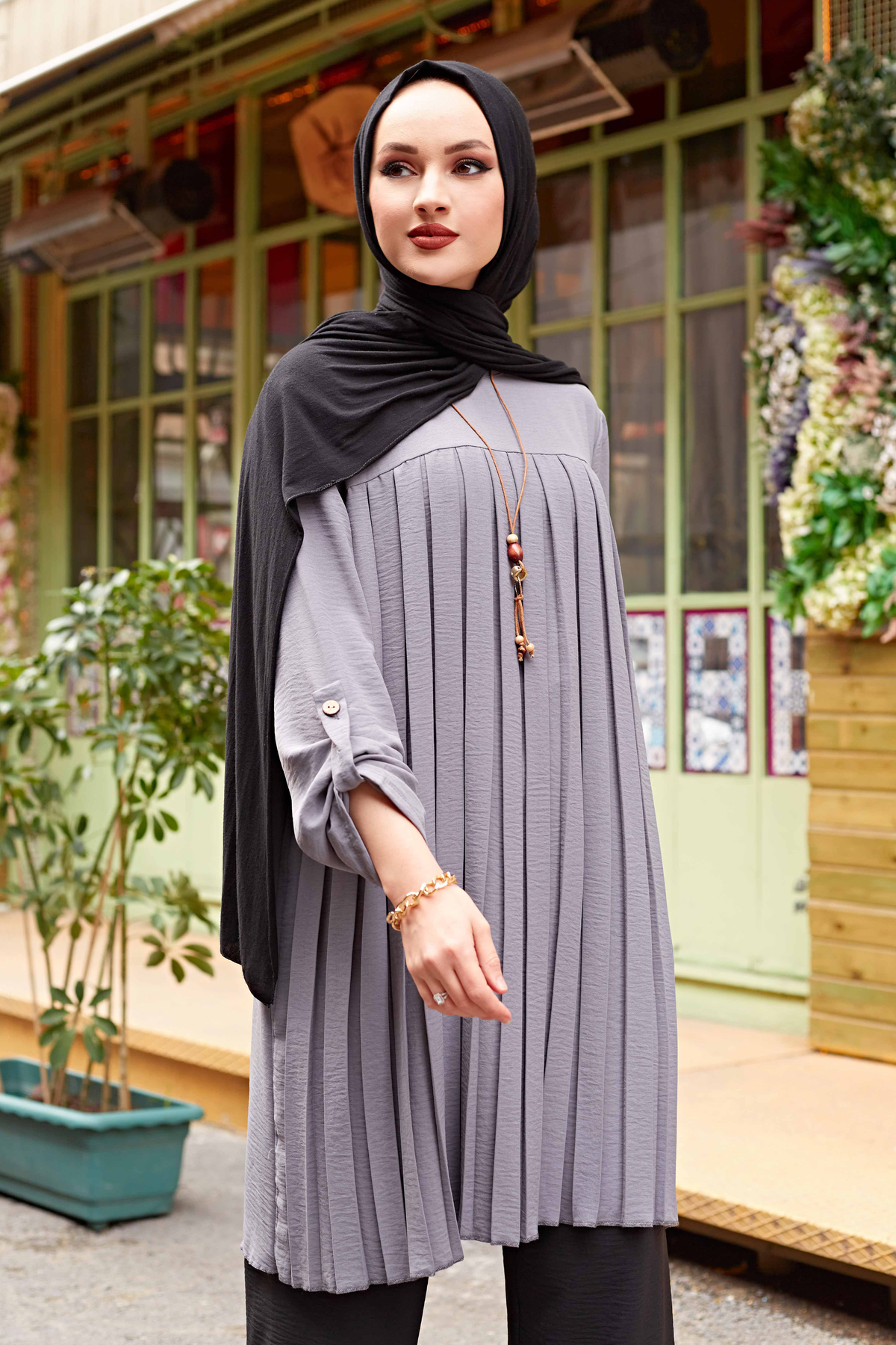 Muslim Woman Pleated Tunic Long Sleeve Muslim Tops Women Abaya Dubai Vintage Blouse Plaid Spring Autumn Warm Shirt Clothes Ladie