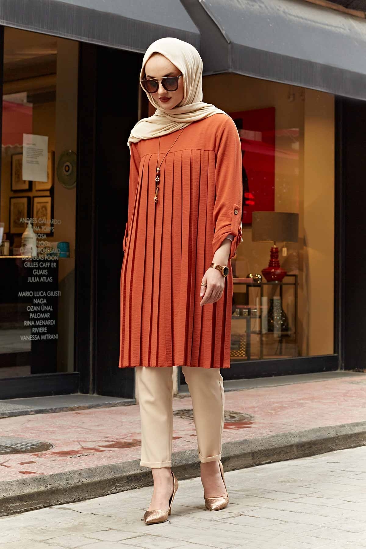 Muslim Woman Pleated Tunic Long Sleeve Muslim Tops Women Abaya Dubai Vintage Blouse Plaid Spring Autumn Warm Shirt Clothes Ladie