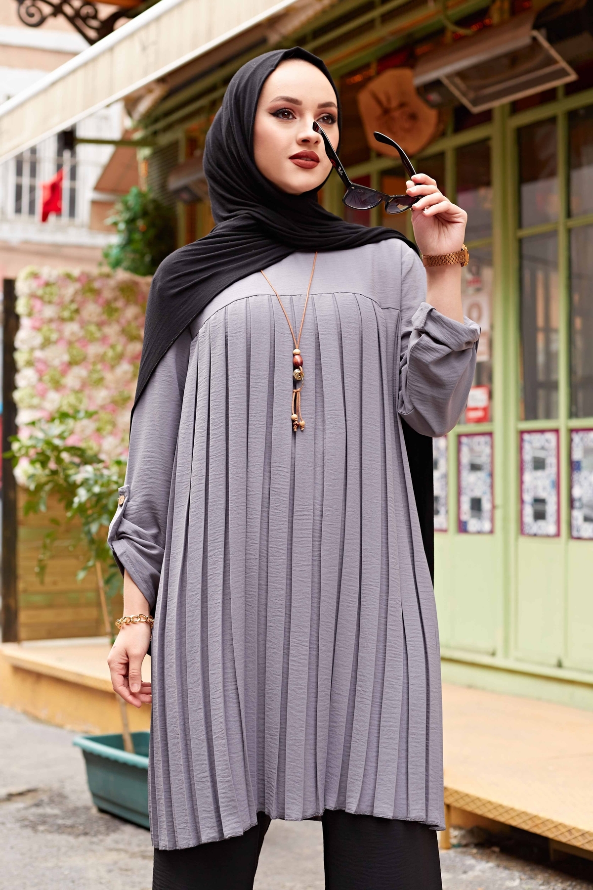 Muslim Woman Pleated Tunic Long Sleeve Muslim Tops Women Abaya Dubai Vintage Blouse Plaid Spring Autumn Warm Shirt Clothes Ladie