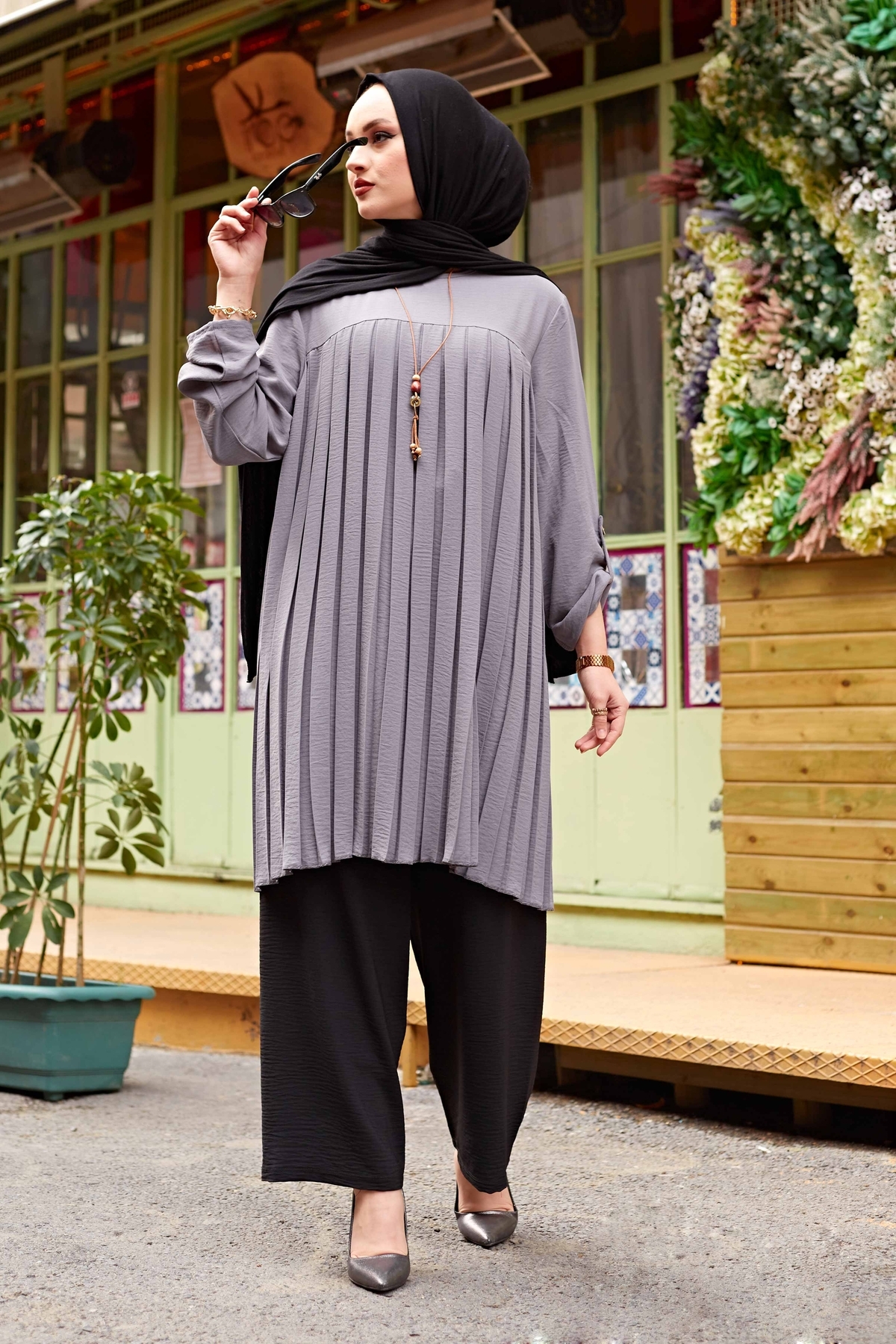 Muslim Woman Pleated Tunic Long Sleeve Muslim Tops Women Abaya Dubai Vintage Blouse Plaid Spring Autumn Warm Shirt Clothes Ladie