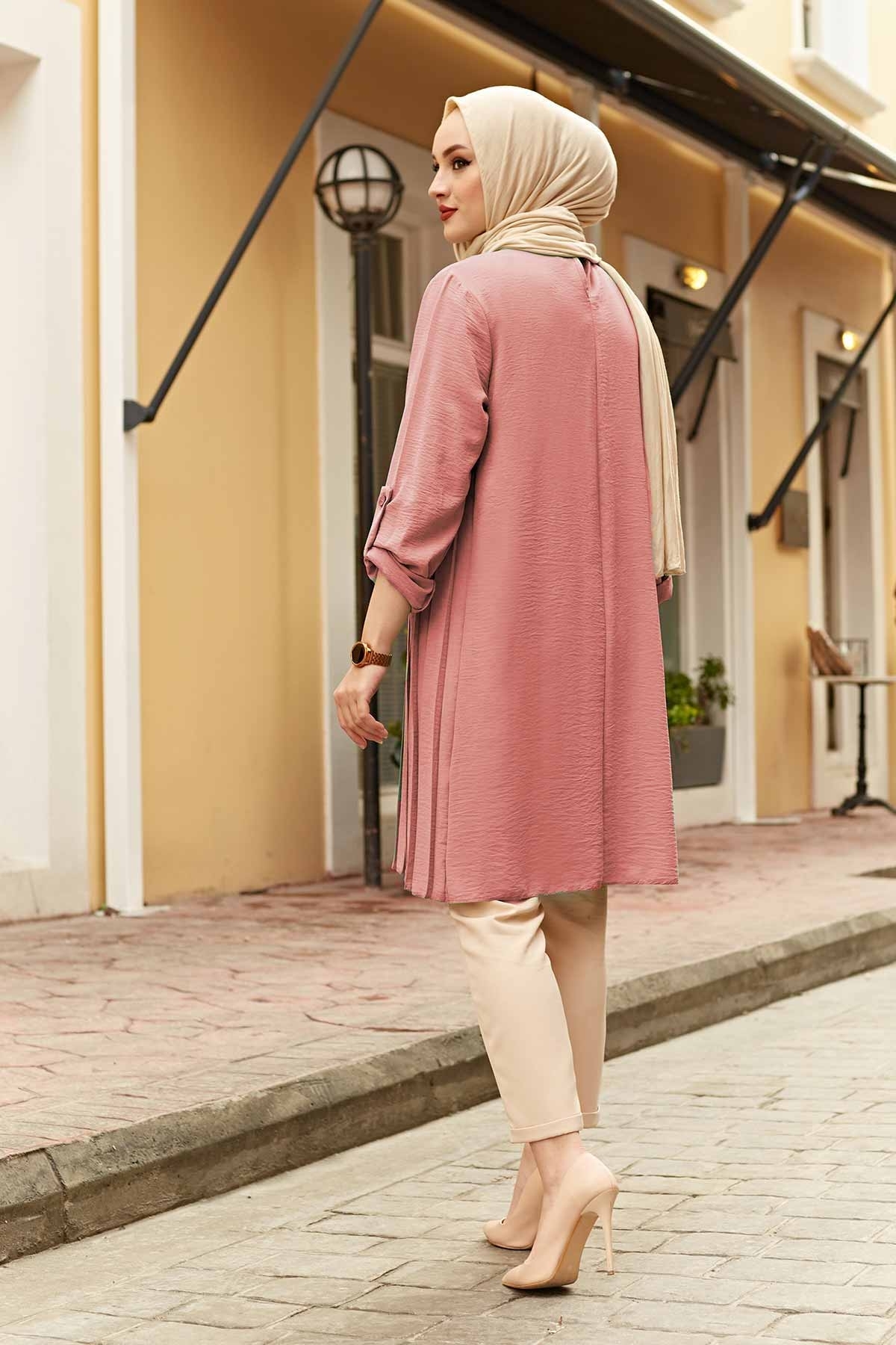 Muslim Woman Pleated Tunic Long Sleeve Muslim Tops Women Abaya Dubai Vintage Blouse Plaid Spring Autumn Warm Shirt Clothes Ladie