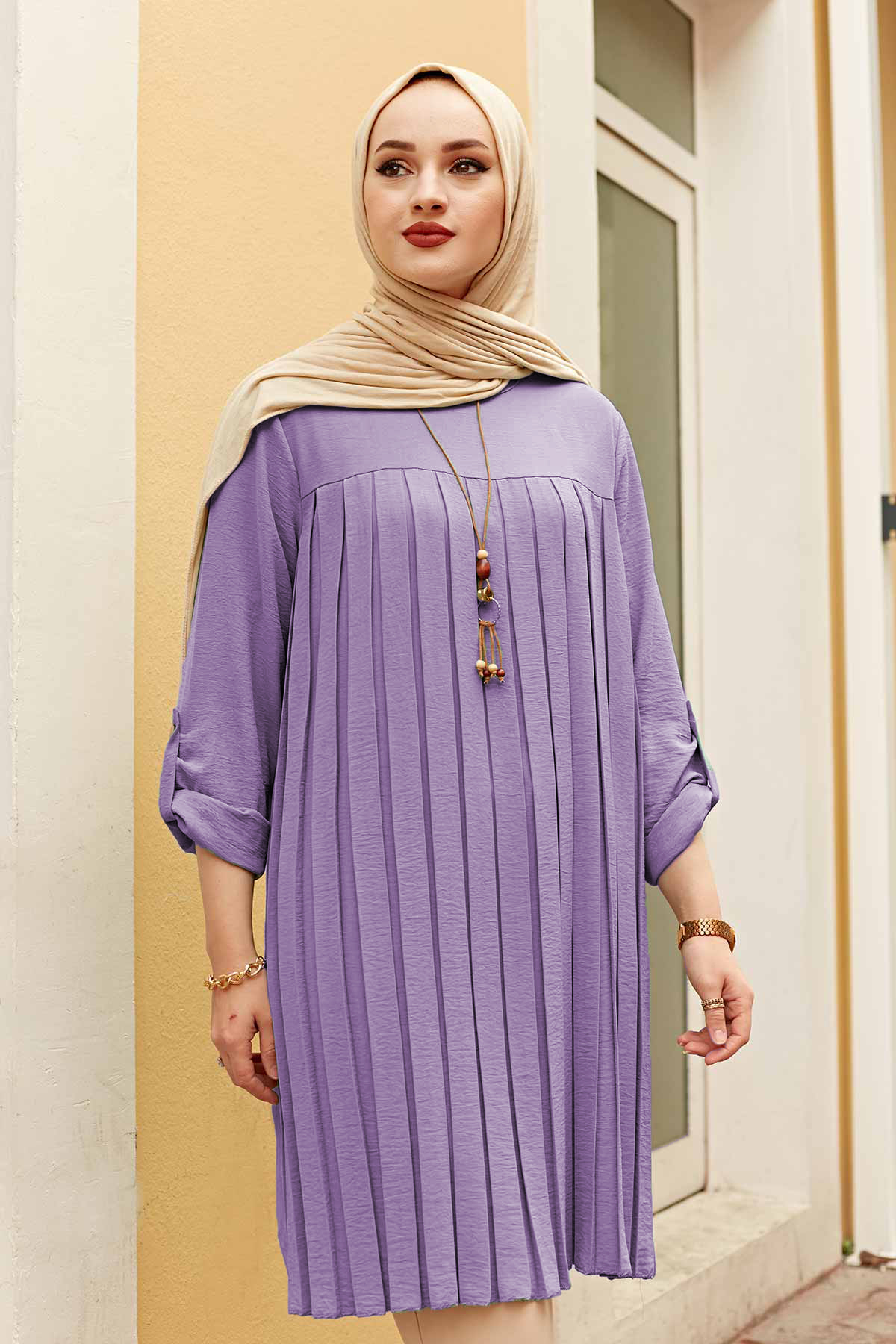 Muslim Woman Pleated Tunic Long Sleeve Muslim Tops Women Abaya Dubai Vintage Blouse Plaid Spring Autumn Warm Shirt Clothes Ladie