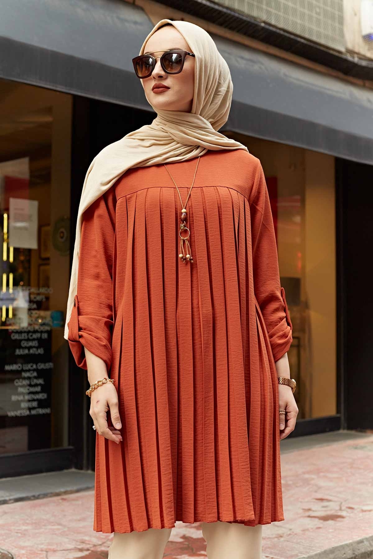 Muslim Woman Pleated Tunic Long Sleeve Muslim Tops Women Abaya Dubai Vintage Blouse Plaid Spring Autumn Warm Shirt Clothes Ladie