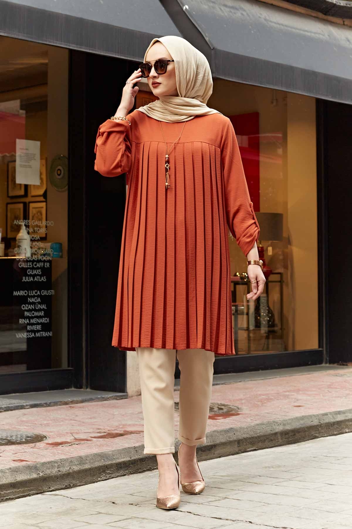 Muslim Woman Pleated Tunic Long Sleeve Muslim Tops Women Abaya Dubai Vintage Blouse Plaid Spring Autumn Warm Shirt Clothes Ladie