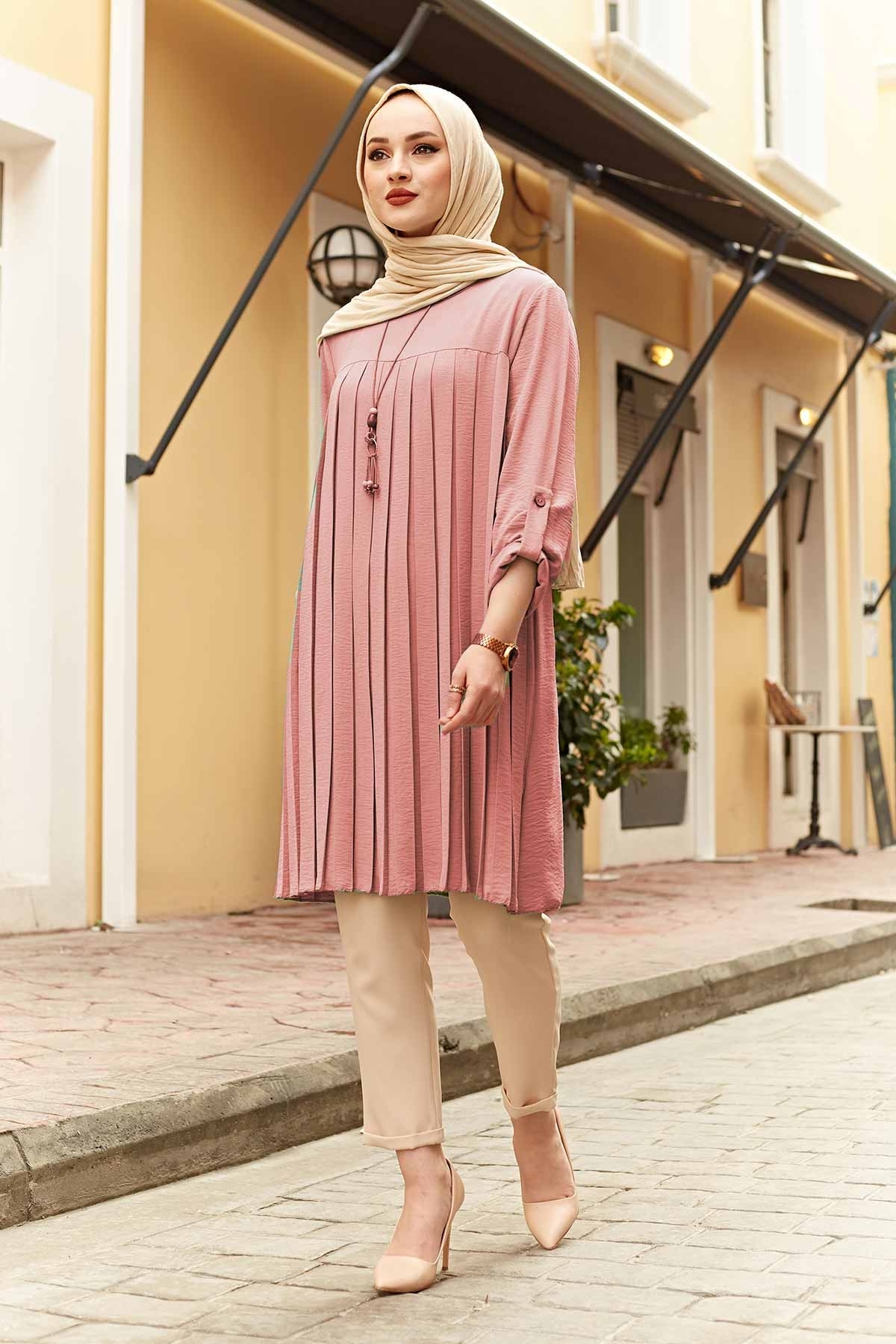 Muslim Woman Pleated Tunic Long Sleeve Muslim Tops Women Abaya Dubai Vintage Blouse Plaid Spring Autumn Warm Shirt Clothes Ladie
