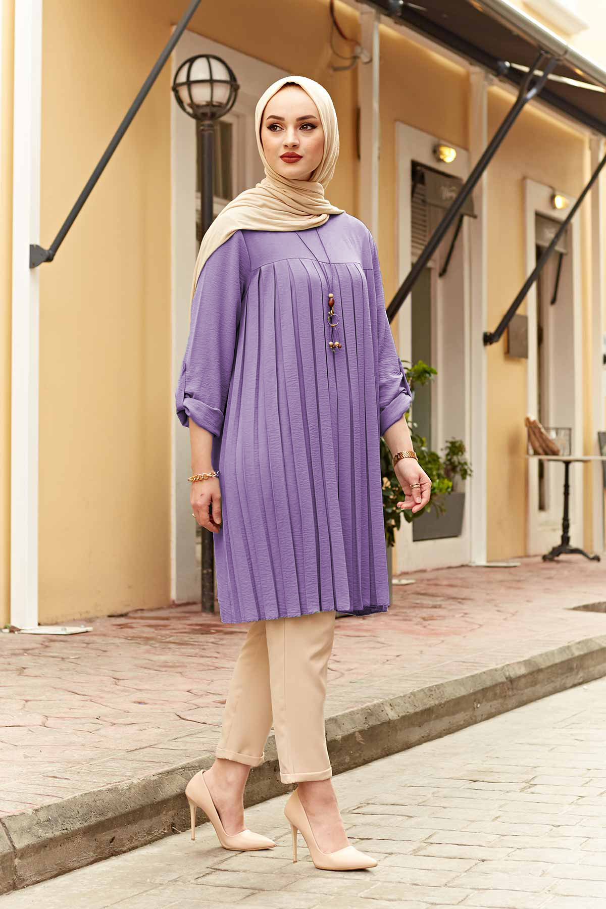 Muslim Woman Pleated Tunic Long Sleeve Muslim Tops Women Abaya Dubai Vintage Blouse Plaid Spring Autumn Warm Shirt Clothes Ladie