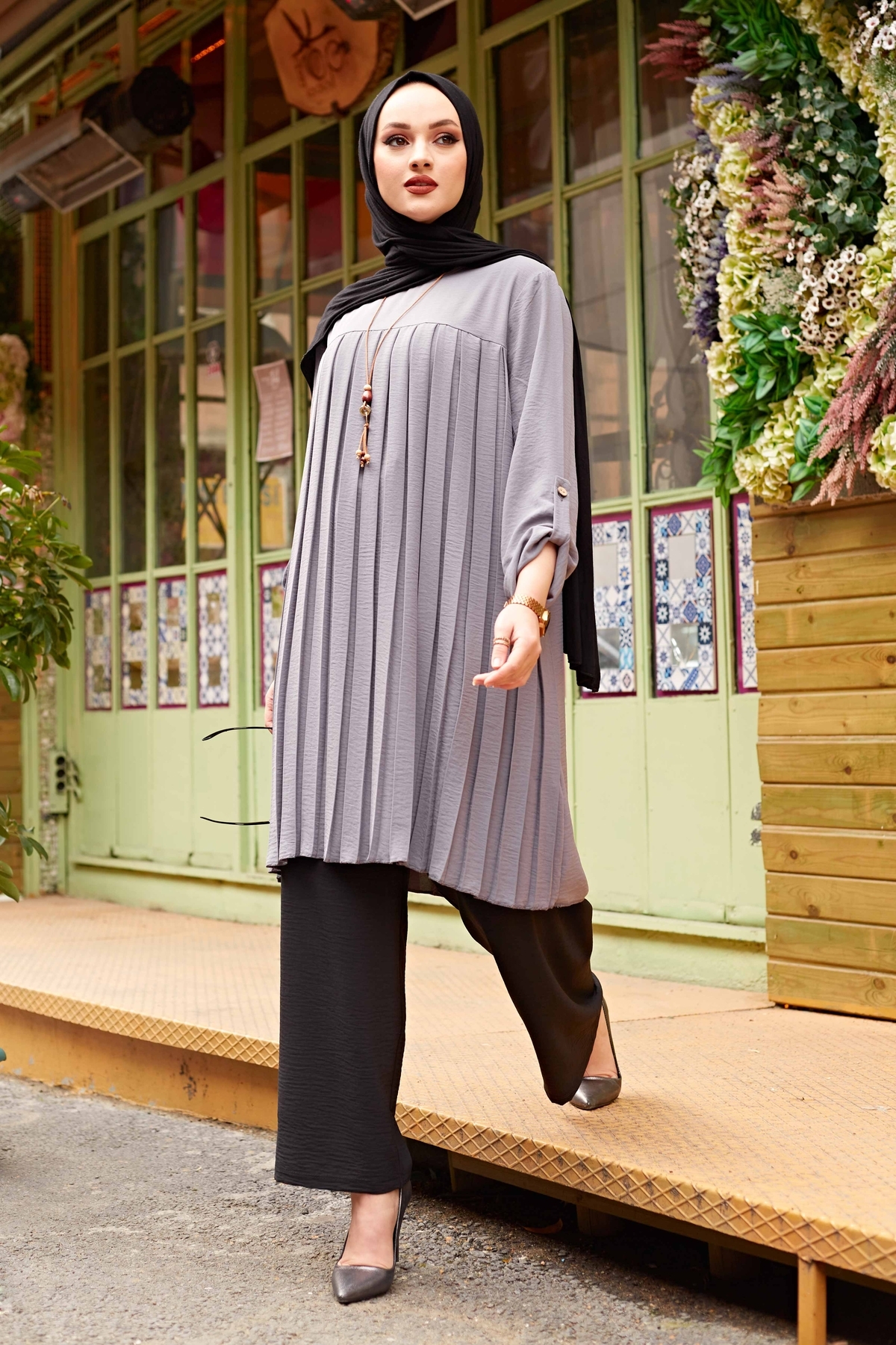Muslim Woman Pleated Tunic Long Sleeve Muslim Tops Women Abaya Dubai Vintage Blouse Plaid Spring Autumn Warm Shirt Clothes Ladie