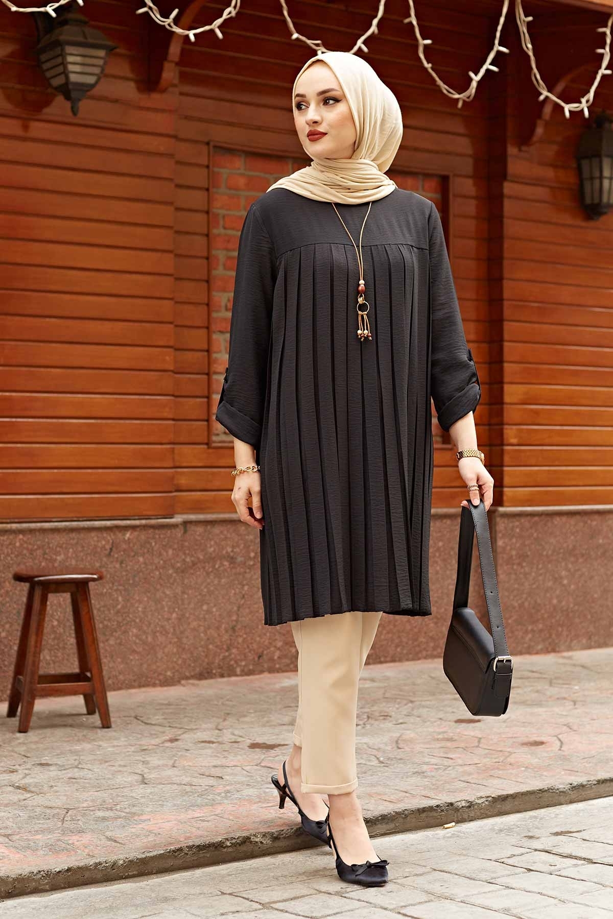 Muslim Woman Pleated Tunic Long Sleeve Muslim Tops Women Abaya Dubai Vintage Blouse Plaid Spring Autumn Warm Shirt Clothes Ladie