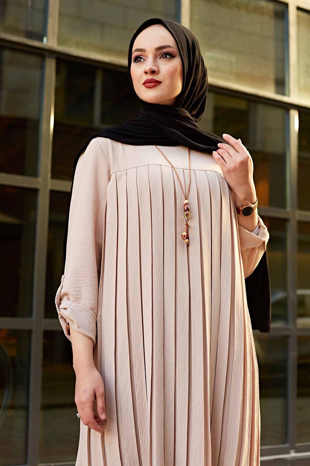 Muslim Woman Pleated Tunic Long Sleeve Muslim Tops Women Abaya Dubai Vintage Blouse Plaid Spring Autumn Warm Shirt Clothes Ladie