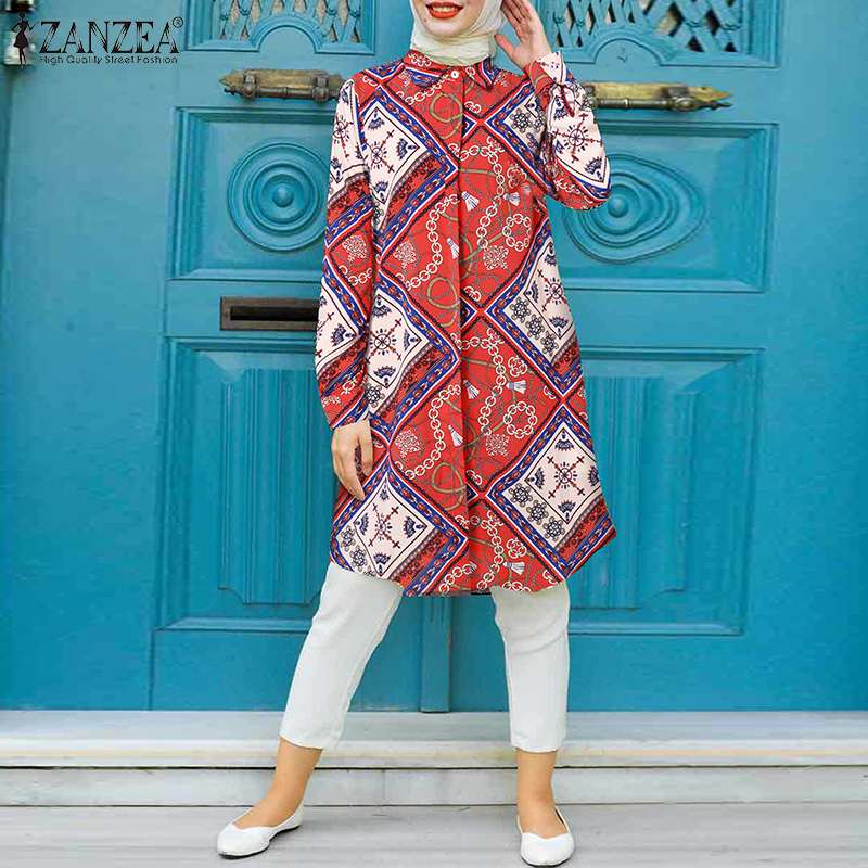 Bohemian Casual Loose Elegant Tops Shirts ZANZEA Muslim Islamic Women Full Sleeved Lapel Vintage Blouse Elegant Printed Button Bohemian Casual Loose Elegant Tops Shirts ZANZEA Muslim Islamic Women Full Sleeved Lapel Vintage Blouse Elegant Printed Button