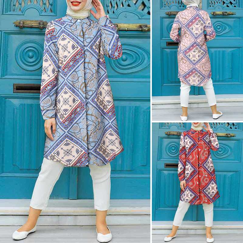 Bohemian Casual Loose Elegant Tops Shirts ZANZEA Muslim Islamic Women Full Sleeved Lapel Vintage Blouse Elegant Printed Button Bohemian Casual Loose Elegant Tops Shirts ZANZEA Muslim Islamic Women Full Sleeved Lapel Vintage Blouse Elegant Printed Button