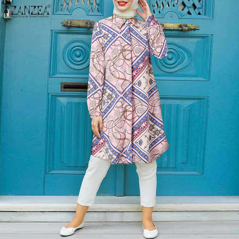 Bohemian Casual Loose Elegant Tops Shirts ZANZEA Muslim Islamic Women Full Sleeved Lapel Vintage Blouse Elegant Printed Button Bohemian Casual Loose Elegant Tops Shirts ZANZEA Muslim Islamic Women Full Sleeved Lapel Vintage Blouse Elegant Printed Button
