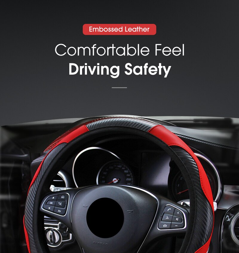 Car Steering Wheel Cover Breathable Anti Slip PU Leather Steering Covers Suitable 37-38cm Auto Decoration Carbon Fiber