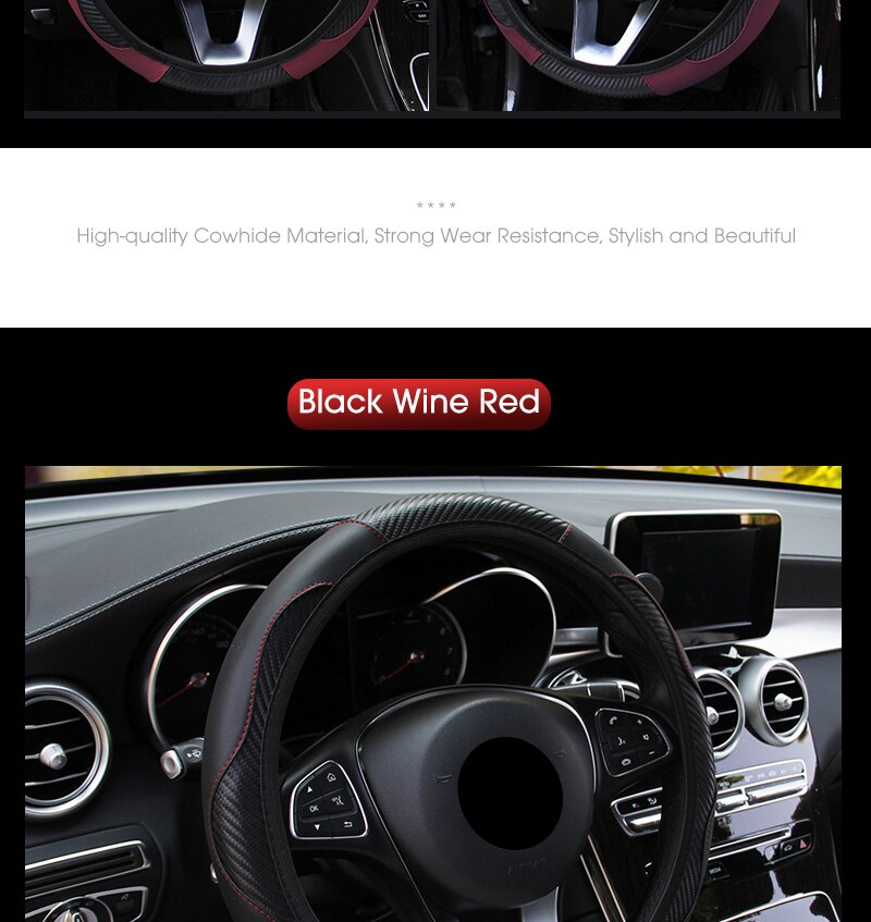 Car Steering Wheel Cover Breathable Anti Slip PU Leather Steering Covers Suitable 37-38cm Auto Decoration Carbon Fiber