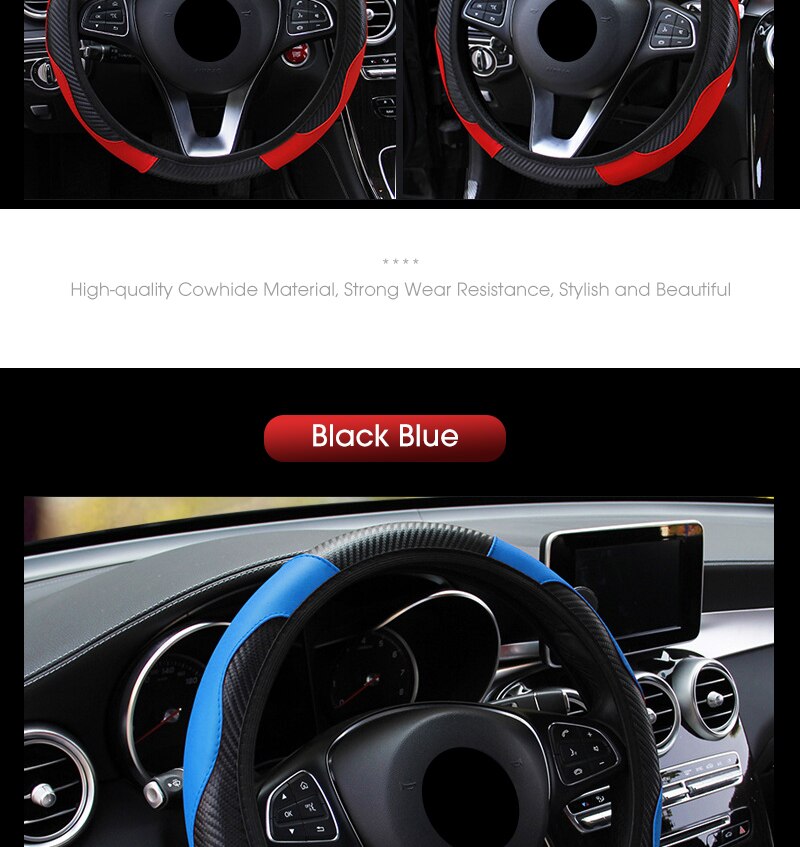Car Steering Wheel Cover Breathable Anti Slip PU Leather Steering Covers Suitable 37-38cm Auto Decoration Carbon Fiber