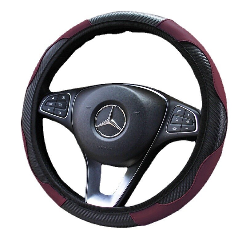 Car Steering Wheel Cover Breathable Anti Slip PU Leather Steering Covers Suitable 37-38cm Auto Decoration Carbon Fiber