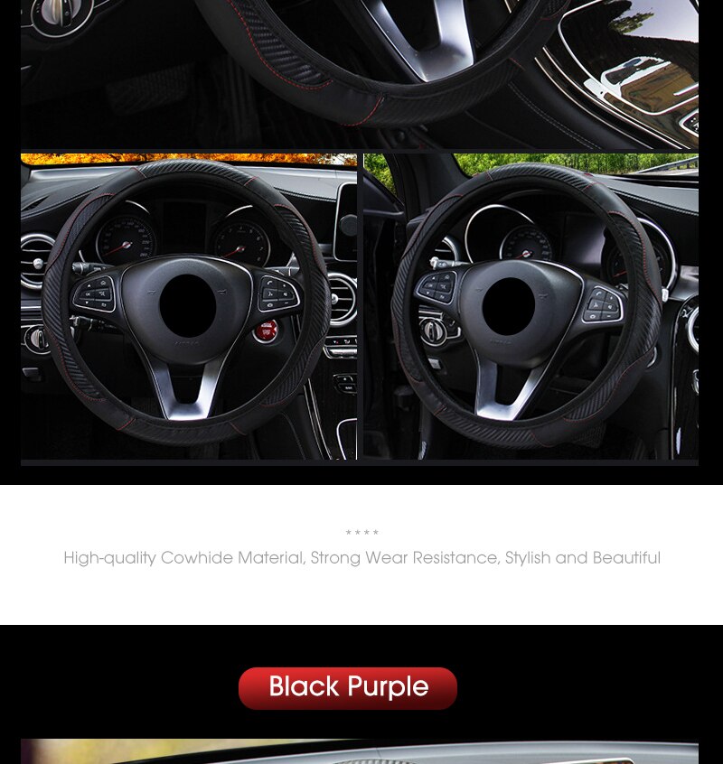 Car Steering Wheel Cover Breathable Anti Slip PU Leather Steering Covers Suitable 37-38cm Auto Decoration Carbon Fiber