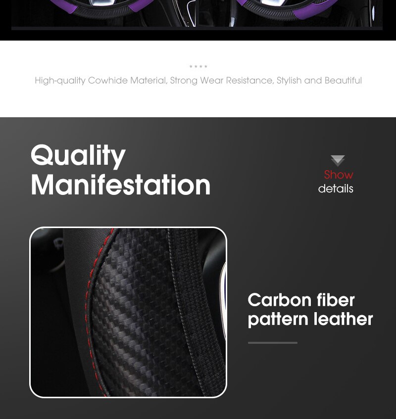 Car Steering Wheel Cover Breathable Anti Slip PU Leather Steering Covers Suitable 37-38cm Auto Decoration Carbon Fiber