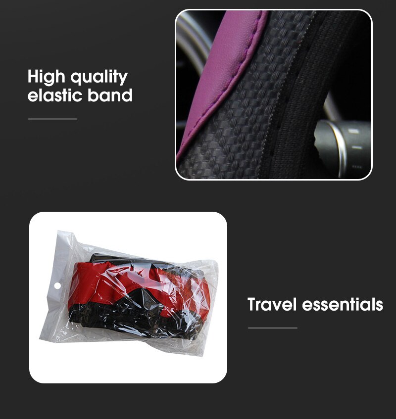 Car Steering Wheel Cover Breathable Anti Slip PU Leather Steering Covers Suitable 37-38cm Auto Decoration Carbon Fiber